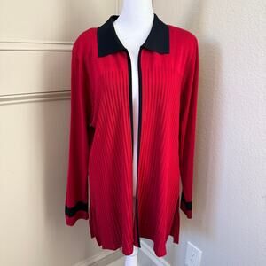 Exclusively Misook Womens L Red Long Sleeves Open Front Knit Cardigan Sweater